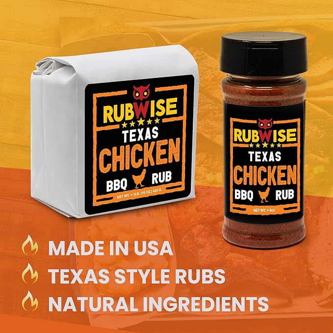 Texas Style Chicken Rub &amp Pork Rub by Rubwise | BBQ Rub &amp Spices for Smoking &amp Grilling | Dry Rubs | Great on Chicken Turkey Duck Burgers Chops Pork Butt Tenderloin &amp More | NO M