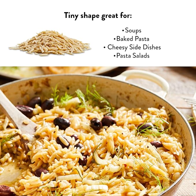 DeLallo Orzo Rice-Shaped Pasta 1 Pound Bag (3 Pack) Pastina Made in Italy Made with Only 100% Durum Wheat Semolina Non-Enriched Flour Bronze Cut Non-GMO Kosher Vegan