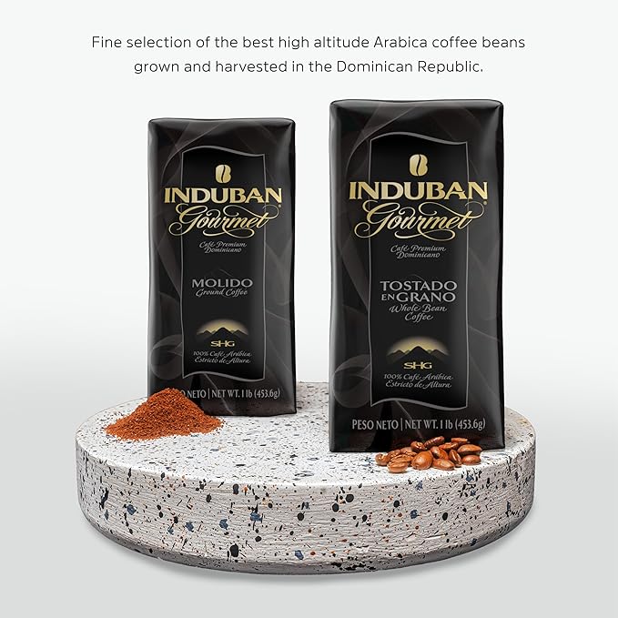 Induban Gourmet 16 oz Bag Whole Bean Coffee Medium Roast - Premium 100% Arabica Coffee from the Dominican Republic (Pack of 4)