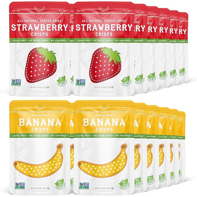 Nature's Turn Freeze-Dried Fruit Snacks Strawberry and Banana Crisps Pack of 24 (0.53 oz Each)