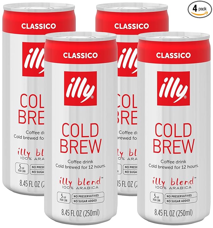 illy Ready To Drink Coffee - Cold Brew Cans - 100% Arabica Coffee - Smooth &amp Refreshing Taste - Convenient Easy to Carry Coffee Drink – No Preservatives - 8.5 oz. (Pack of 4)