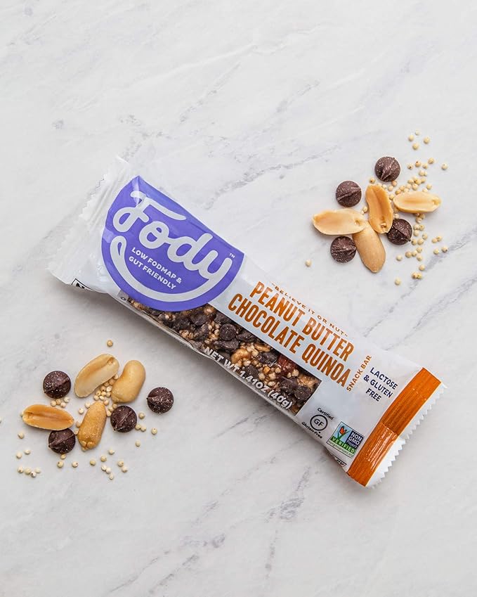 Fody Foods Snack Bars Peanut Butter Chocolate Quinoa 1.41 Oz (Pack of 6) 6g Protein Low FODMAP Gut &amp IBS Friendly Vegan Lactose Free Non-GMO Gluten Free