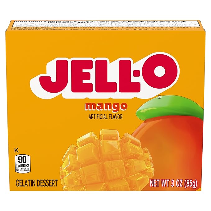 Jell-O Gelatin Dessert Mix Mango Flavored Classic Fruit Gelatin for Easy Desserts Snacks &amp Party Recipes 3 oz (Pack of 6)