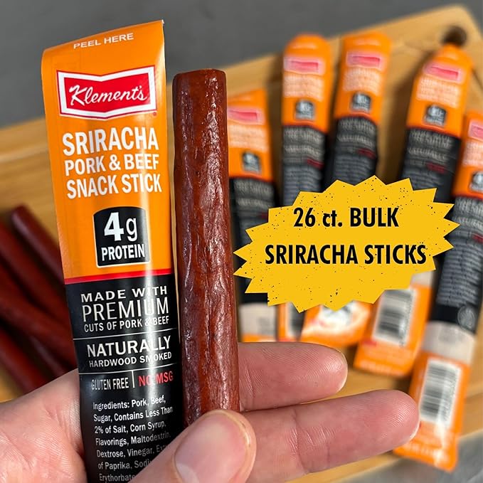 Jerky.com Sriracha Pork and Beef Snack Sticks 26 Pack (24 + 2 Bonus) | Low Carb High Protein Keto Snacks | Delicious Gluten Free Beef Sticks | Gifts for Men