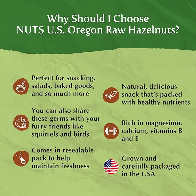NUTS U.S. - Oregon Hazelnuts (Filberts) | Raw and Unsalted | Steam Pasteurized and NON-GMO | No Shell - Just Kernels | JUMBO SIZE | Packed in Resealable Bags (4 LB)