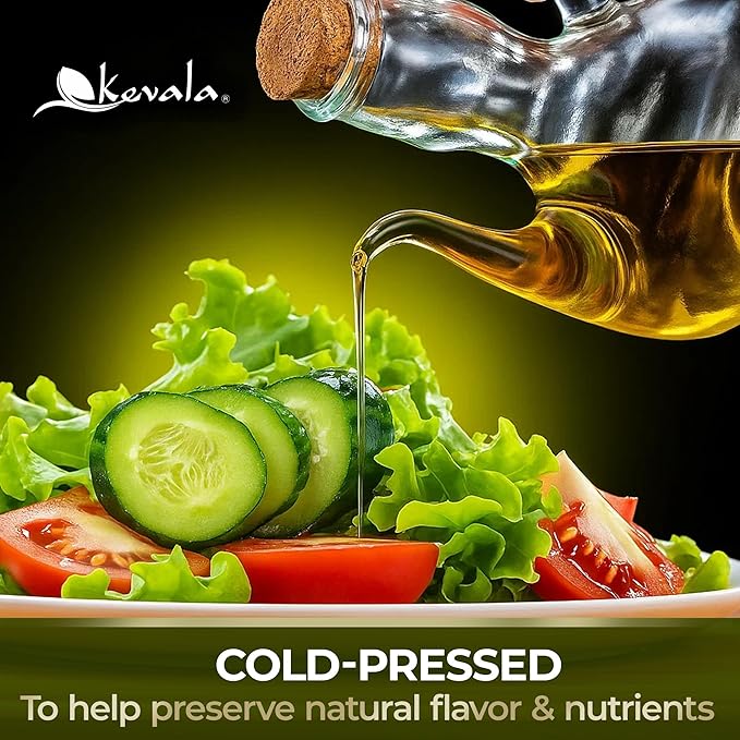 Kevala Extra Virgin Organic Olive Oil - Gluten-Free and Cholesterol-Free Oil Perfect for Frying and Cooking Smooth Base for a Ranch Dressing Cold Pressed and Unrefined Bulk Size 128 oz