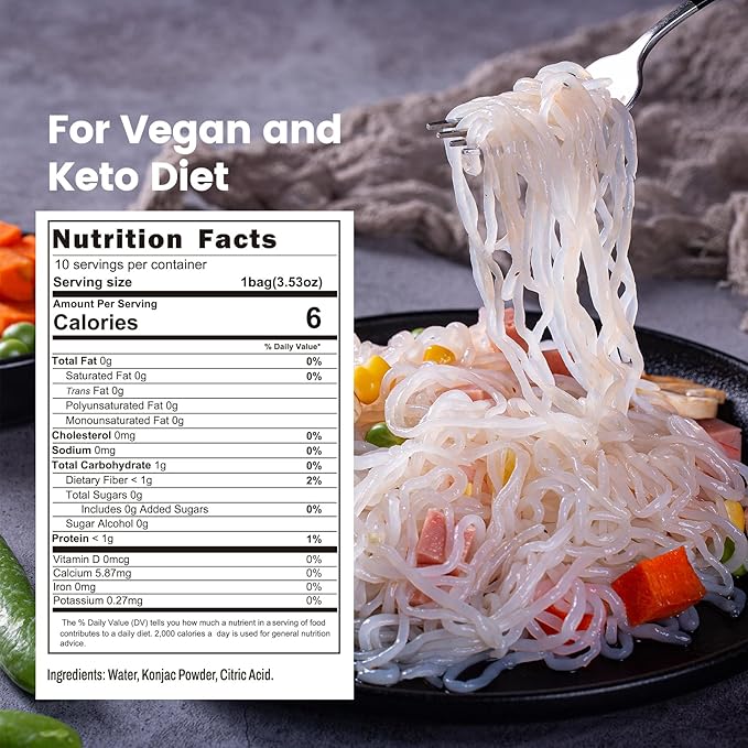 Hethstia Shirataki Noodle Konjac Noodles Pasta Spaghetti Gluten-Free Vegan Keto Friendly Low-Calorie Low-Carb Sugar-Free 56.5 Oz (10 Packs) Low GI Healthy Diet Ready to Eat