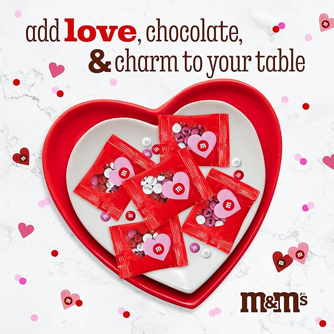 M&ampM’S Heart Party Favors Set of 30 Milk Chocolate Valentine’s Gifts for Groups Classroom Exchanges and Party Décor Individually Wrapped Red White and Pink M&ampM’S with Heart and LOVE Desig