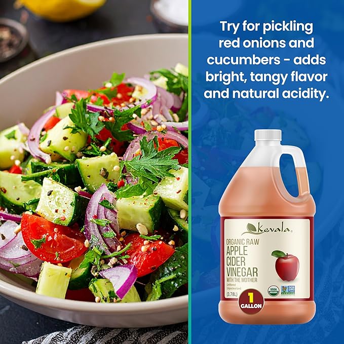 Kevala Organic Raw Apple Cider Vinegar - Unfiltered and Unpasteurized Vinegar for Cooking and Beauty Addition to Your Routine for Gut Health and Metabolism Support Salad Dressing Ingredient 128 oz
