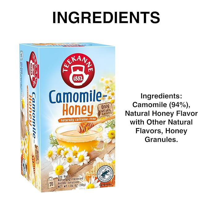 Teekanne Camomile Honey Tea Herbal Tea Caffeine Free Naturally Flavored Classic Herbal Tea with 20 Individually Wrapped Tea Bags Per Box Soothing Delicious Beverage Pack of 4