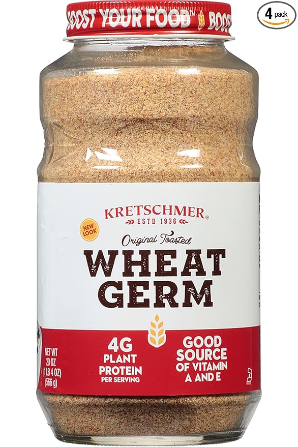 Kretschmer Original Toasted Wheat Germ Boost Your Food with 20 Ounce Glass Jar (Pack of 4)