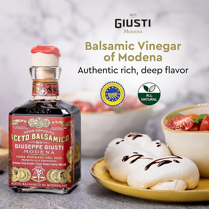 Giusti Balsamic Vinegar of Modena and Extra Virgin Olive Oil Set– Gran Deposito Aceto Balsamico di Modena IGP Cold Pressed Oil and Vinegar Gift Set From Italy – 2 x 8.45 fl oz (2 x 250 ml)