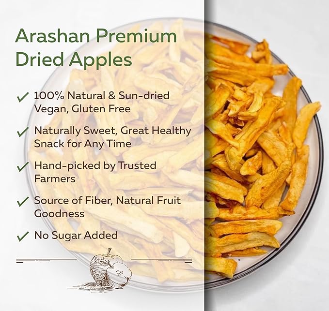 Arashan Premium Dried Apples – 100% Natural No Sugar Added Vegan &amp Gluten-Free Healthy Snack – 50g (Pack of 10)