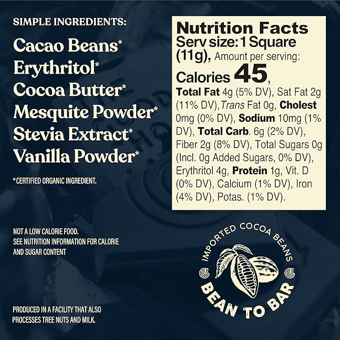 The Good Chocolate - Keto Dark Chocolate Squares Zero Sugar Lower Net Carb Snack Lower Calorie Vegan Chocolate Candy 24 Square Family Pack
