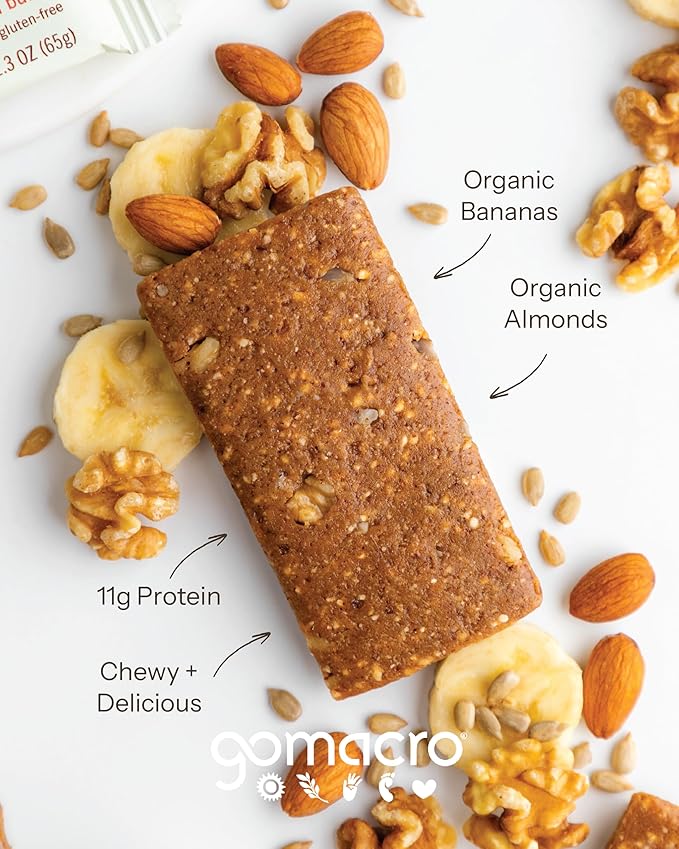 GoMacro MacroBar Organic Vegan Protein Bars - Banana + Almond Butter (2.3 Ounce Bars 12 Count)