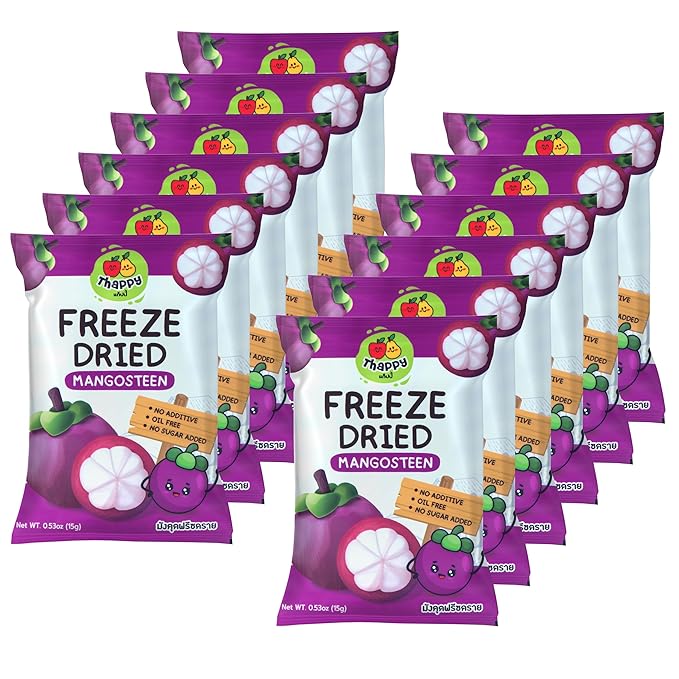 Thappy Fruit Freeze-Dried Mangosteen - No Additives Oil-Free No Sugar Added 100% Pure Mangosteen 0.53oz (Pack of 12)