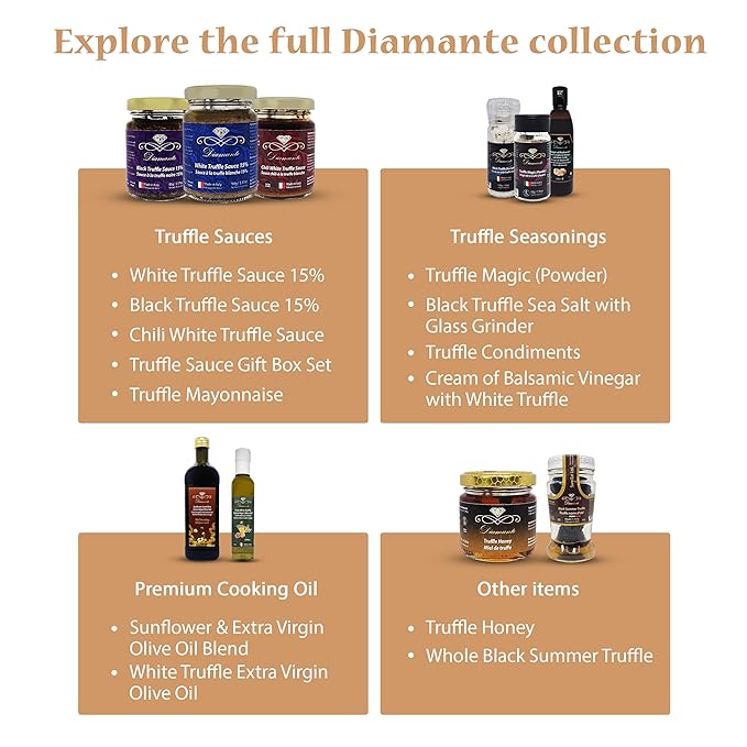 Diamante Italy White Truffle Sauce with High 15% White Truffle Content - Authentic Italian Gourmet White Truffle &amp Mushroom Sauce - Non GMO Vegan &amp Made in Italy - 500g