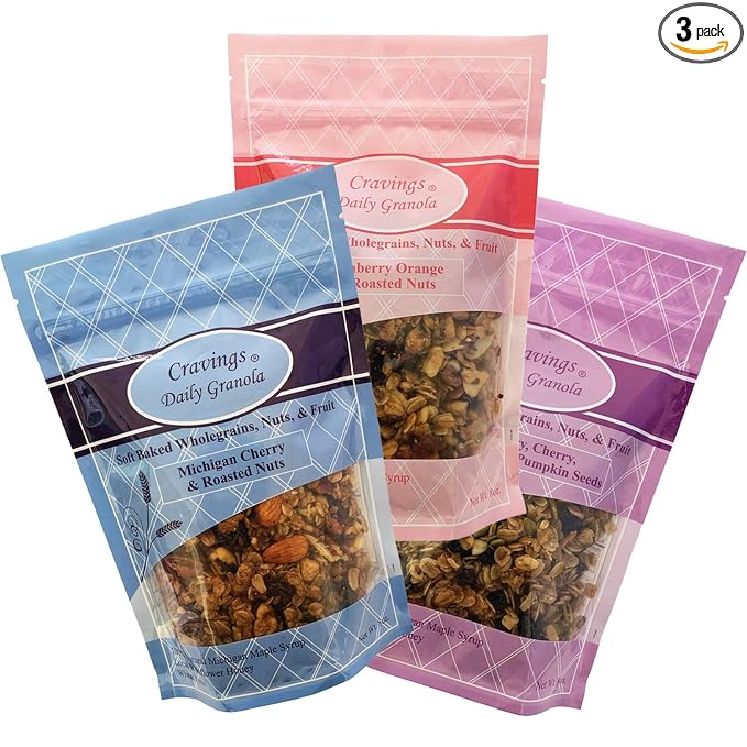 Cravings Daily Granola Variety- 3 Pack- Michigan Cherry &amp Roasted Nuts Cranberry Orange &amp Roasted Nut and Blueberry Cherry Cranberry &amp Pumpkin Seed