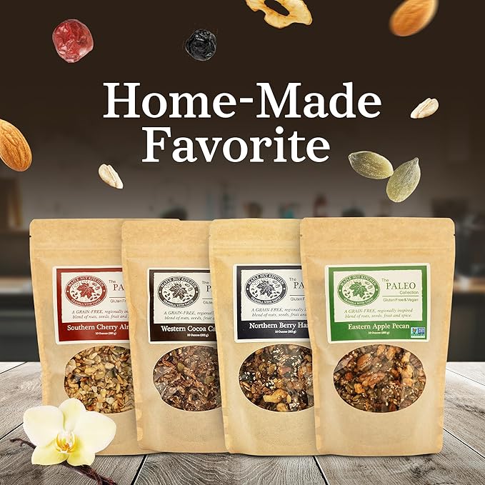 Maple Nut Kitchen Paleo Granola Variety Pack - High Protein Gluten-Free Vegan - Southern Cherry Almond Northern Berry Harvest Western Cocoa Cayenne Eastern Apple Pecan - 10 oz Each (The PALEO Col