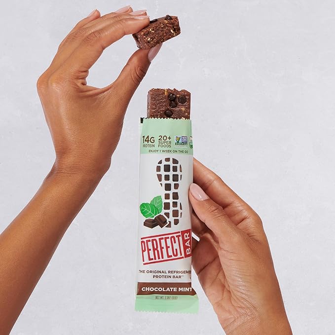 Perfect Bar Chocolate Mint Protein Bar High Protein Organic Gluten Free Soy Free Non GMO No Sugar Alcohols 2.3 Ounce Bar 24 Count
