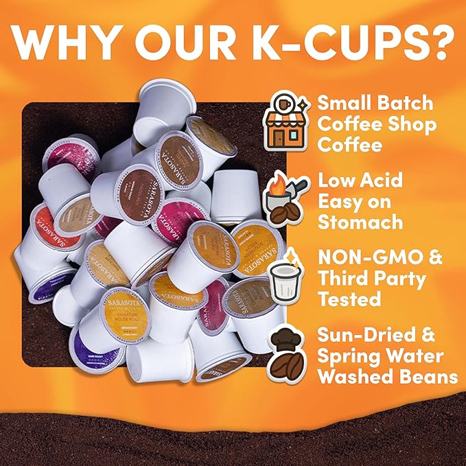 Sarasota K-Cup Coffee Pods | Medium Roast Coffee | Breakfast Blend | Single Serve for Keurig Brewers | Gourmet Low Acid Mold Free | 24 Count