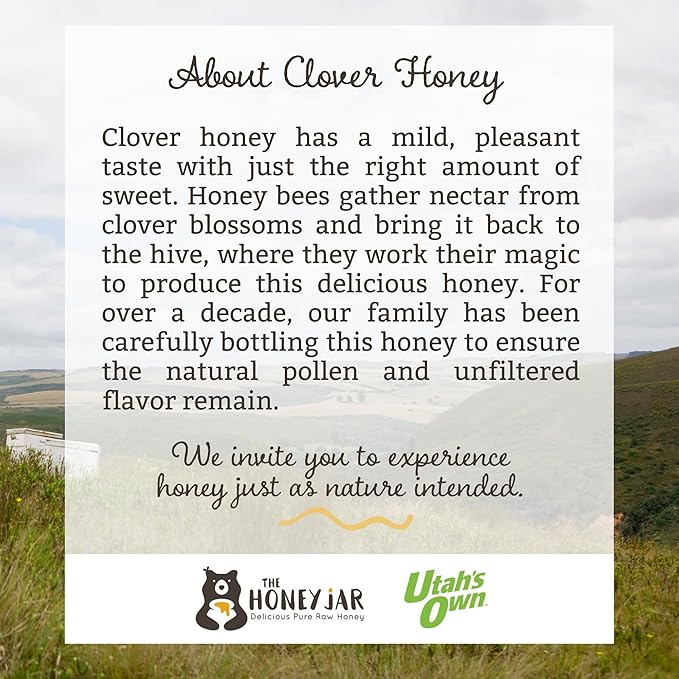 The Honey Jar Raw Clover Honey - Unfiltered and Unpasteurized - Pure Honey Sourced from Family-owned Farms in the USA - 2 x 3lb (48oz) Jars