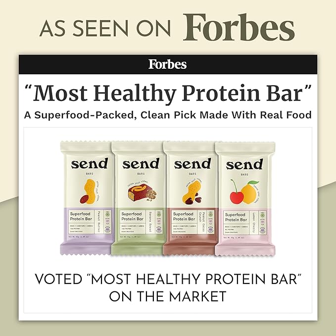 Send Bars Plant-Based Vegan Healthy Protein Bars With Greens (Lemon Cherry 8 Bars) – Only Real Ingredients Zero Added Sugar Gluten-Free Dairy-Free