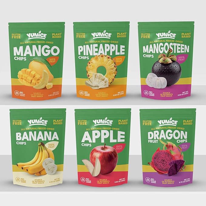 YUNiCE Freeze-Dried Fruit Snacks freeze dried apples dried apple chips All Natural 100% Apple No Sugar Added Gluten Free Plant Based Crispy Healthy Snack Pouches APPLE 0.53 Ounce (Pack of 12)
