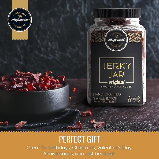 Aufschnitt Meats Beef Jerky Jar - Grass Fed Beef - Kosher and Keto Friendly - Gift Idea 8 oz Jar Original