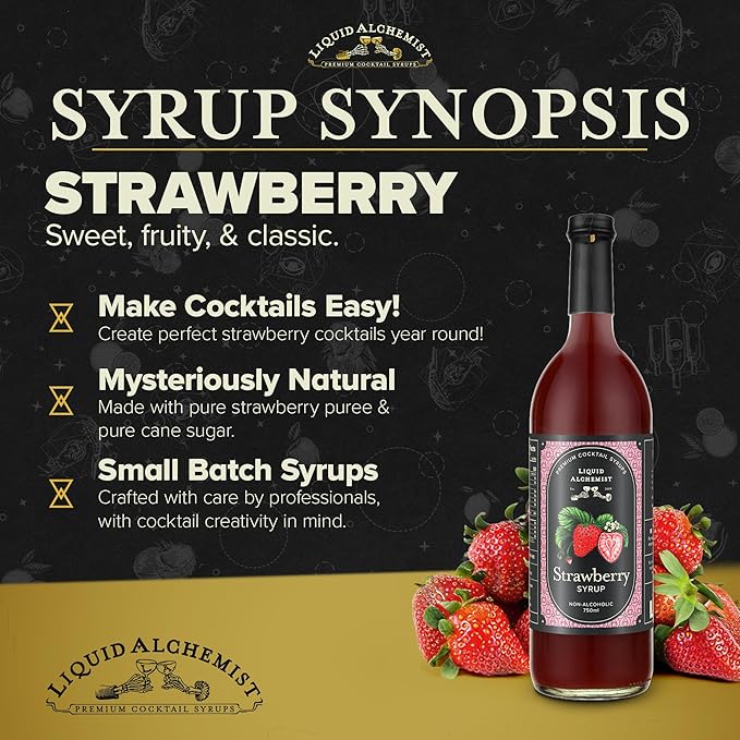 Liquid Alchemist Strawberry Syrup for Drinks - Real Ingredients Make our Strawberry Puree for Drinks a Perfect Margarita Mix - Our Flavored Syrup is Gluten &amp Dairy Free (25.4 oz)
