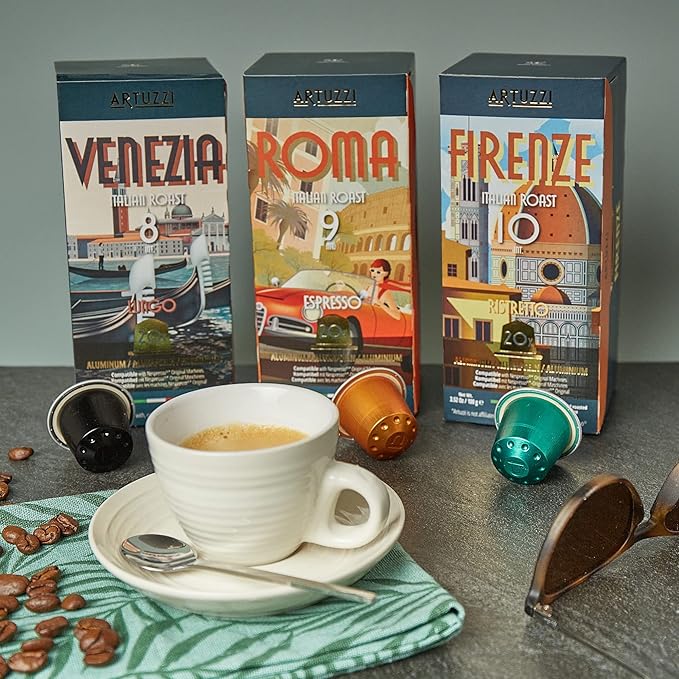 Artuzzi 100ct Compatible Nespresso Coffee Pods For Nespresso Original Machines | 40 Espresso 40 Ristretto 20 Lungo Capsules Italian Roast | Variety Pack I Aluminum &amp Recyclable