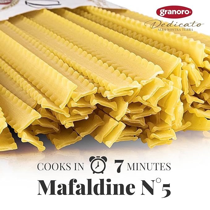 Granoro Dedicato Mafaldine No.5 Authentic Italian Pasta 100% Made from Puglia Durum Wheat Semolina Rougher Texture For Maximum Sauce Retention 1.1 lb Bags (Pack of 2)