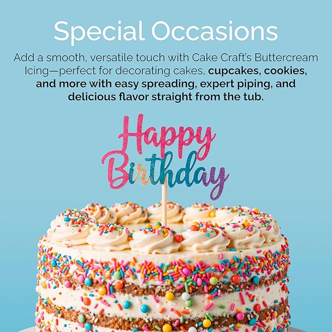Cake Craft Buttercream Icing – 3.5 lb Tub | Ready-to-Use Frosting for Cakes Cupcakes Cookies &amp More | Super Smooth Texture | No Prep Required | Vanilla Flavor