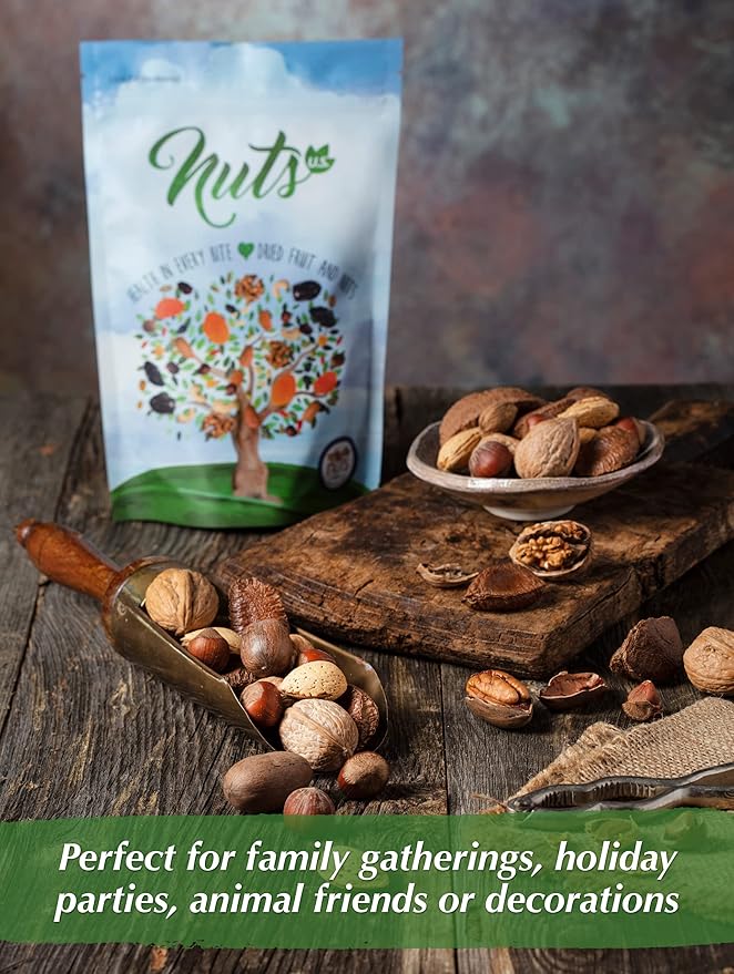 NUTS U.S. – Mixed Nuts In Shell (Almonds Walnuts Hazelnuts Pecans Brazil Nuts) | No Added Colors and No Artificial Flavors | Fresh Buttery Taste and Raw |Packed In Resealable Bags (2 LBS)