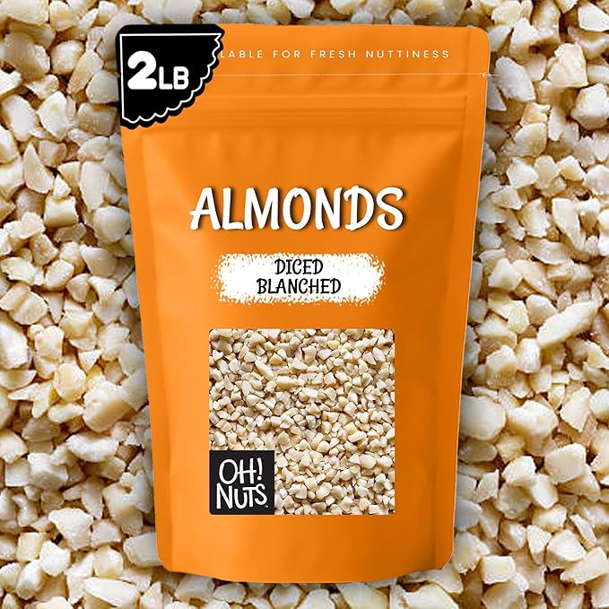 Oh! Nuts Almonds Diced Blanched - Raw - 100% Natural - 2 lb - High-Protein Diced Almonds - Packed in New York Zip-Seal Bag for Exceptional Freshness