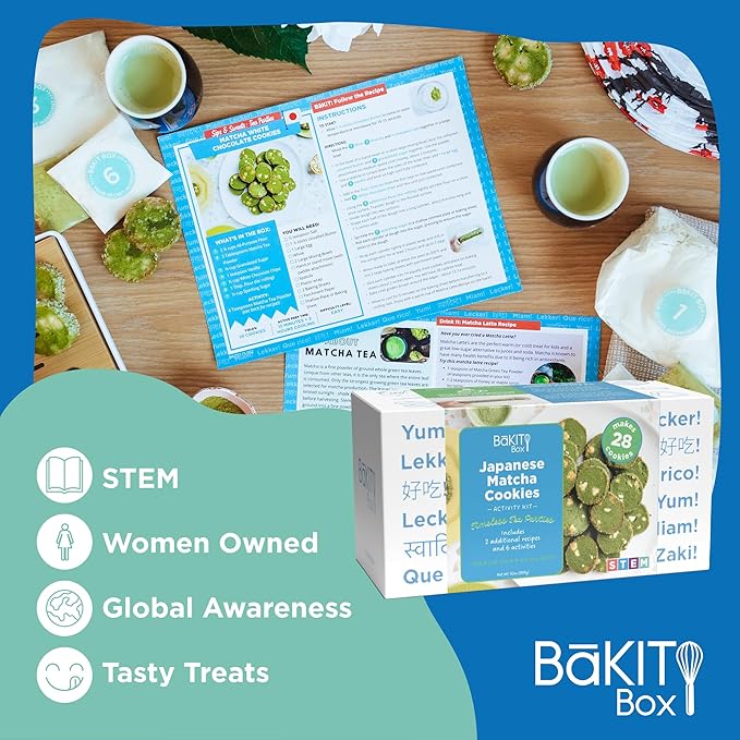 BāKIT Box Japanese Matcha Cookie Kit for Kids – Learn About Japan + Make Cookies – Includes Printed Recipe &amp Activity Guides – Educational Baking Gift