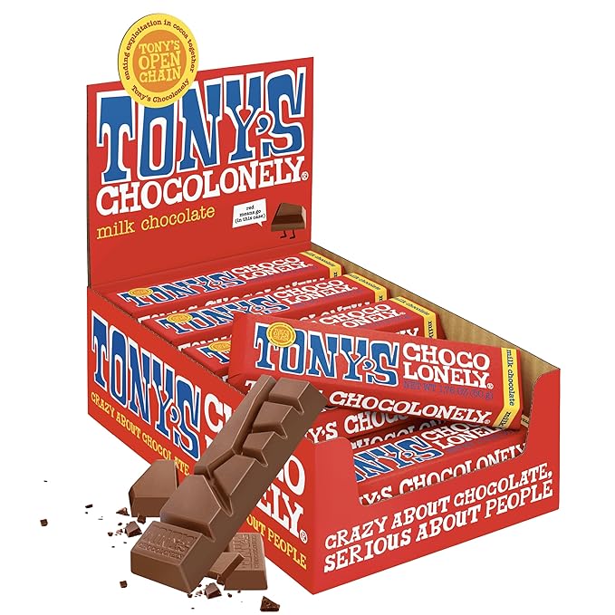 Tony’s Chocolonely Belgian Milk Chocolate Candy Bar Pure Chocolate Bars for Snacks Party Favors Gifts or Gift Basket 32% Cacao Made From Quality Fairtrade Cocoa 20 Bars 1.76 Oz Each