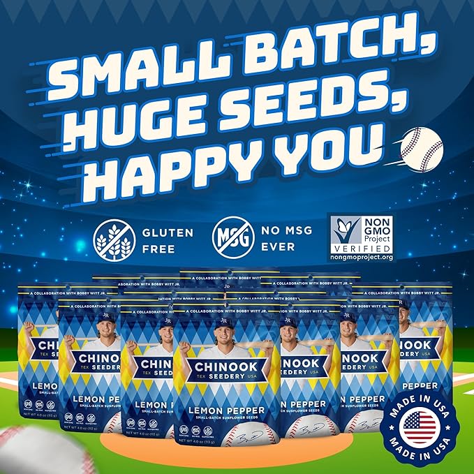 Chinook Seedery Sunflower Seeds to Eat — Jumbo Flavored Roasted Low Sodium Snacks — Keto Friendly Gluten-Free Non-GMO —Lemon Pepper Flavor 4 oz (12-Pack)