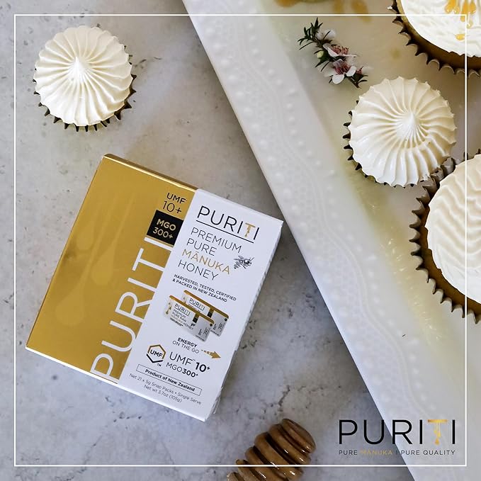 PURITI Genuine Raw Manuka Honey Snaps On The Go - UMF 10+ (MGO300+) 21 x 0.18oz Individual Snap Packets Single Serve Honey Sticks for Tea Travel &amp Snacks Certified Authentic Made in New Zealan
