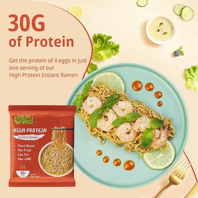 VOLO VERO High Protein (32g) Instant Ramen Soup Cup Variety Flavor 6-Pack and High Protein (30g) Ramen Noodles Plain 8 PackLow Fat Non-Fried Non-GMO Egg &amp Dairy Free