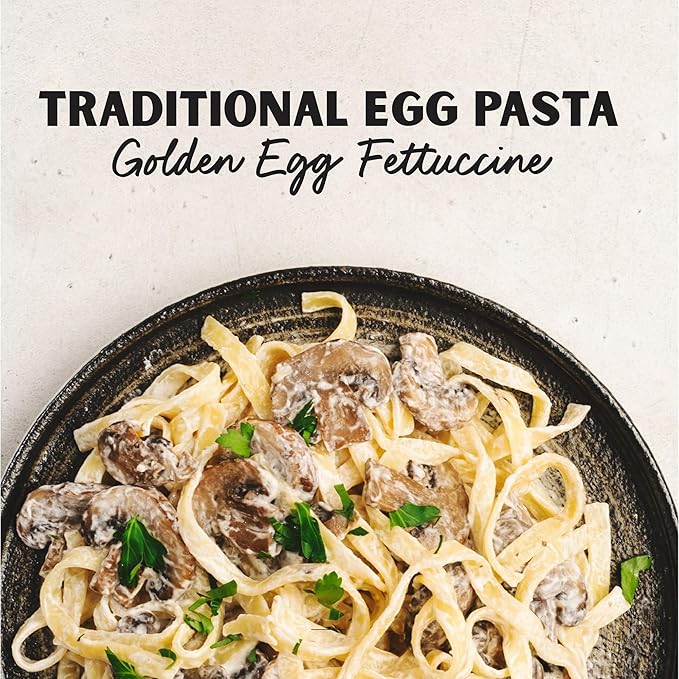 Al Dente Golden Egg Fettuccine – All-Natural Hand-Crafted Egg Pasta. Traditional Pasta Noodles Made with Cage-Free Eggs and Semolina. Great for Pastas Soups Stews. 12oz Bags (Pack of 6)
