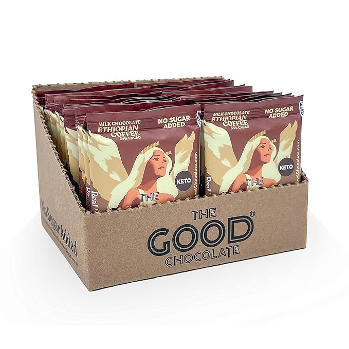 The Good Chocolate - Keto Milk Chocolate Coffee Style Squares 80% Less Sugar Lower Net Carb Snack Lower Calorie Creamy Chocolate Candy 24 Square Family Pack
