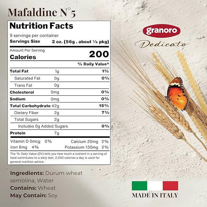 Granoro Dedicato Mafaldine No.5 Authentic Italian Pasta 100% Made from Puglia Durum Wheat Semolina Rougher Texture For Maximum Sauce Retention 1.1 lb Bags (Pack of 2)