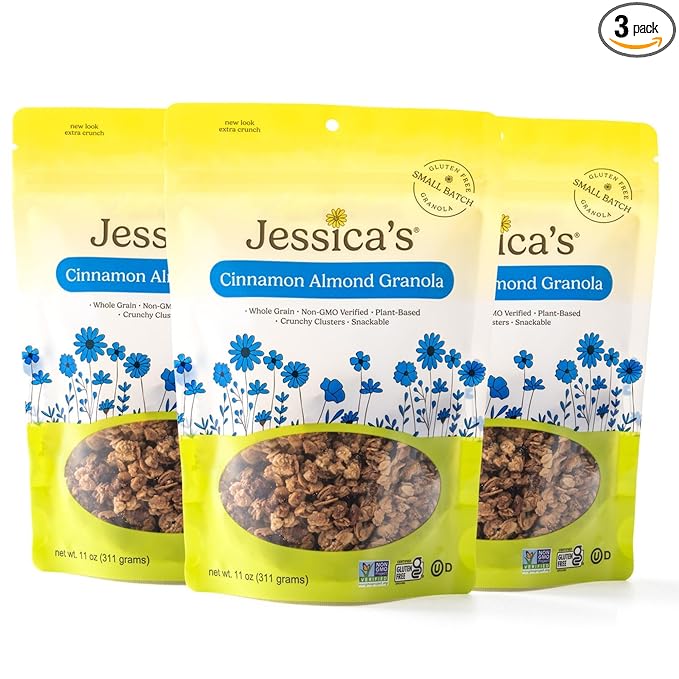 Jessica’s Cinnamon Almond Granola - Handmade Non-GMO Gluten-Free Whole Grain 11oz (3 Pack)
