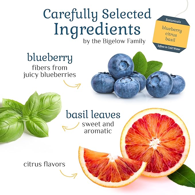 Bigelow Botanicals Cold Water Infusion Blueberry Citrus Basil Herbal Tea Caffeine Free Tea with Blueberry Citrus Flavor 18 Count Box (Pack of 6) 108 Total Tea Bags