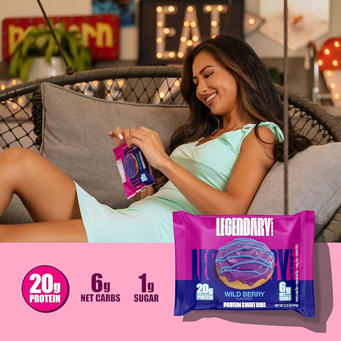 Legendary Foods Cinnamon Roll 22g Protein Bars – Gluten-Free Low Carb Meal Option – Sweet Zero Sugar Snack Keto-Friendly – 10-Pack High Protein Pre- or Post-Workout Nutrition Bars Wild Berry