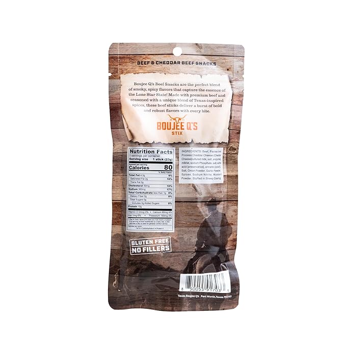 Boujee Q’s Beef Stix - 100% Soft Beef Snack Sticks w - Smoked Jerky-Style Protein Snack - Gluten-Free Low Carb No Sugar Keto Friendly - Made in USA - 3 Pack Original Garlic Pepper and Cheddar
