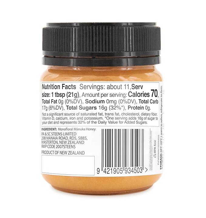 Steens Manuka Honey - MGO 515+ - Pure &amp Raw 100% Certified UMF 15+ Manuka Honey - Bottled and Sealed in New Zealand - 7.9 oz Jar