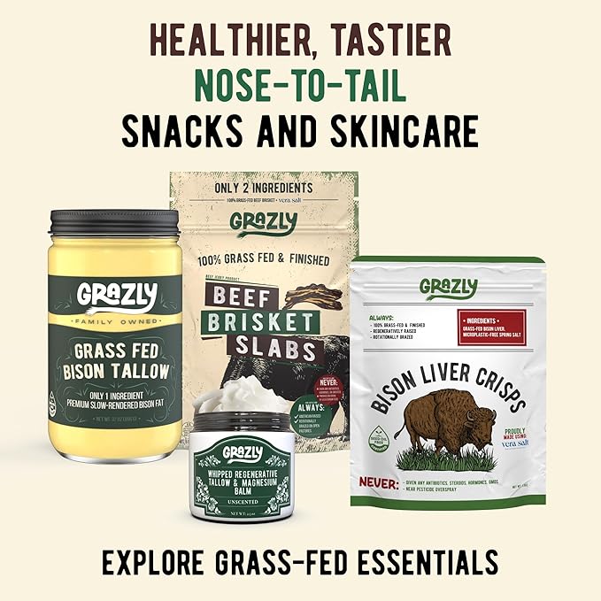 Grazly Beef Brisket Slab – Grass-Fed &amp Finished | Only Meat &amp Salt Soft &amp Buttery Texture | High-Protein Carnivore Snack | Made from 1lb Raw Brisket | 5oz On-the-Go Snack Pack