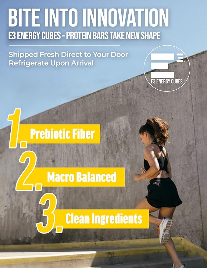 E3 Energy Cubes- Fruit Fanatic Variety Pack - Almond Cherry Orange Cranberry &amp Lemon Blueberry Refrigerated Protein Bars - 66g Protein Per Bar | Gluten Free Dairy Free Soy Free Non-GMO No Ar